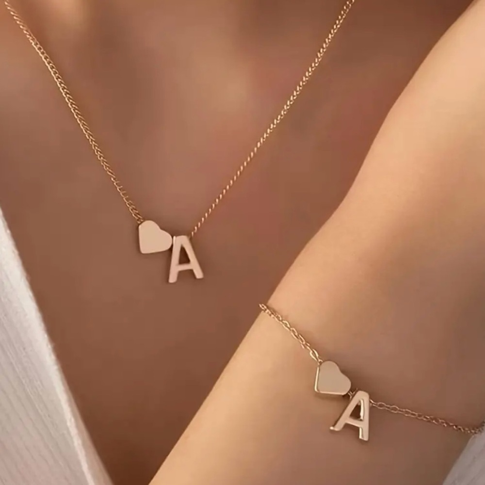 Initials Necklace and Bracelet Set